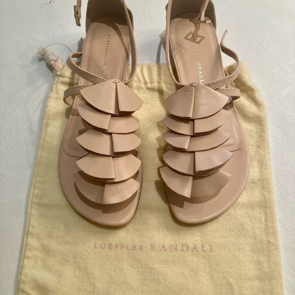 Loeffler Randall Pink Leather Ruffle Ankle-Strap Sandals- size 7.5